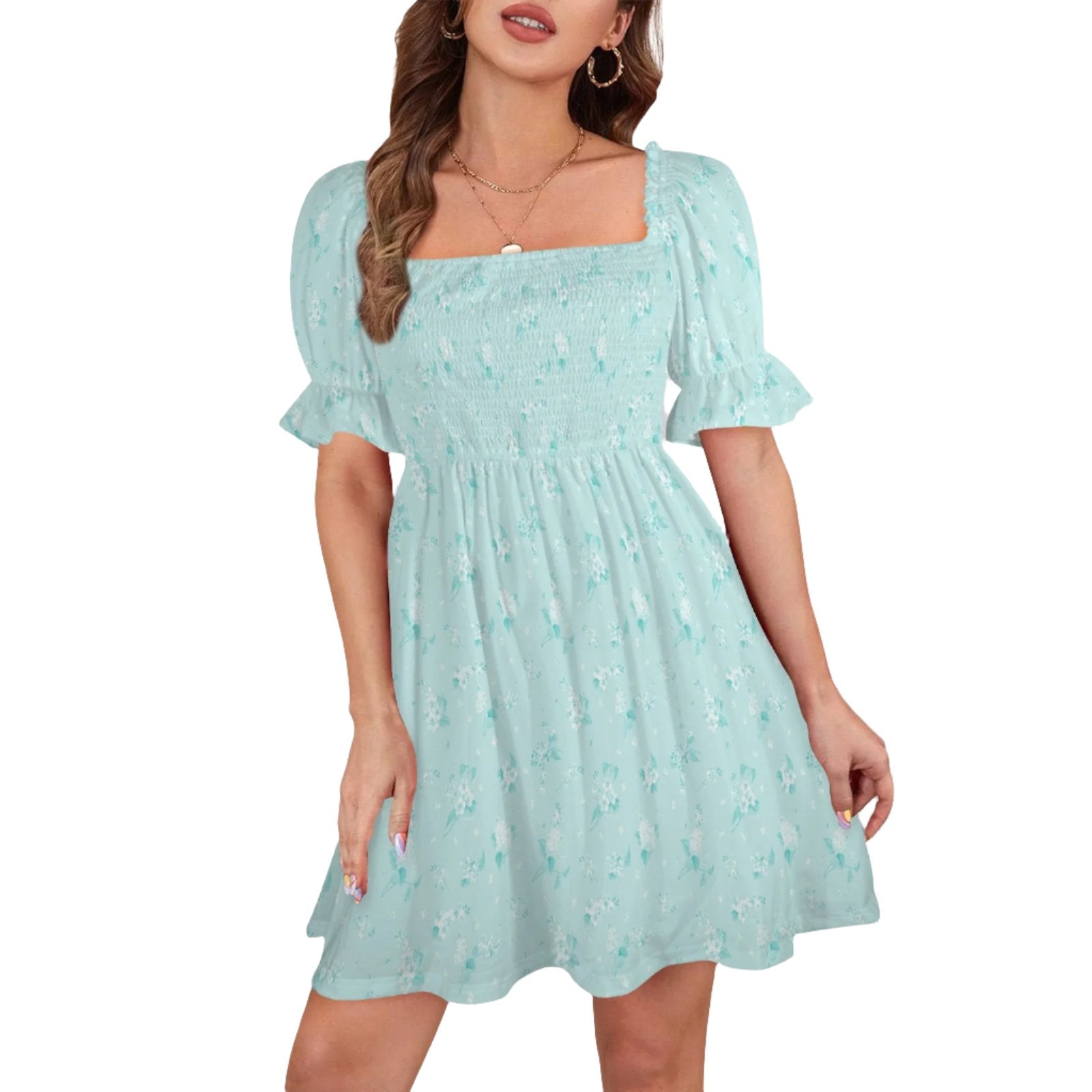 Baby Blue Floral Baby Doll Dress