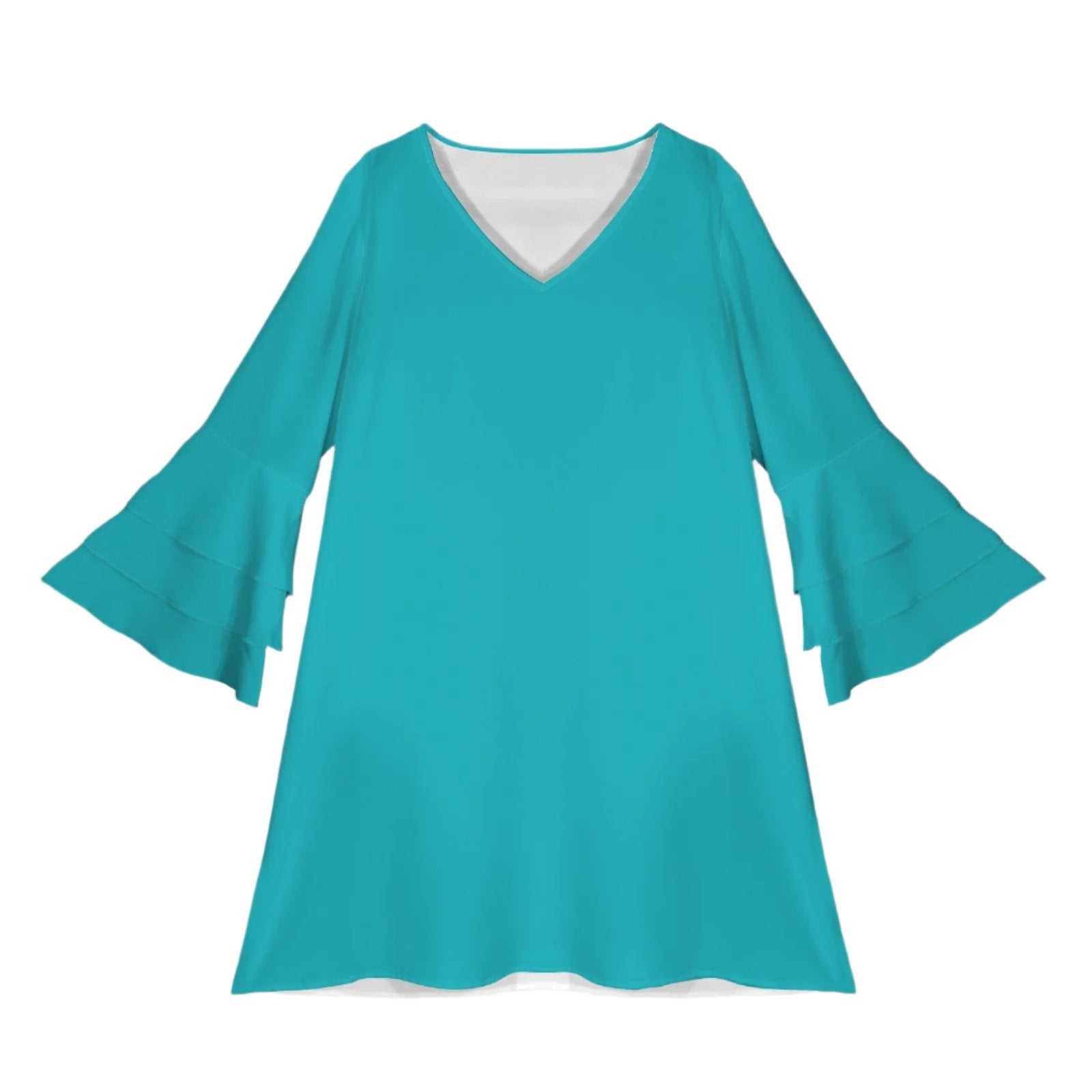 Turquoise Tier Bell Sleeve Dress