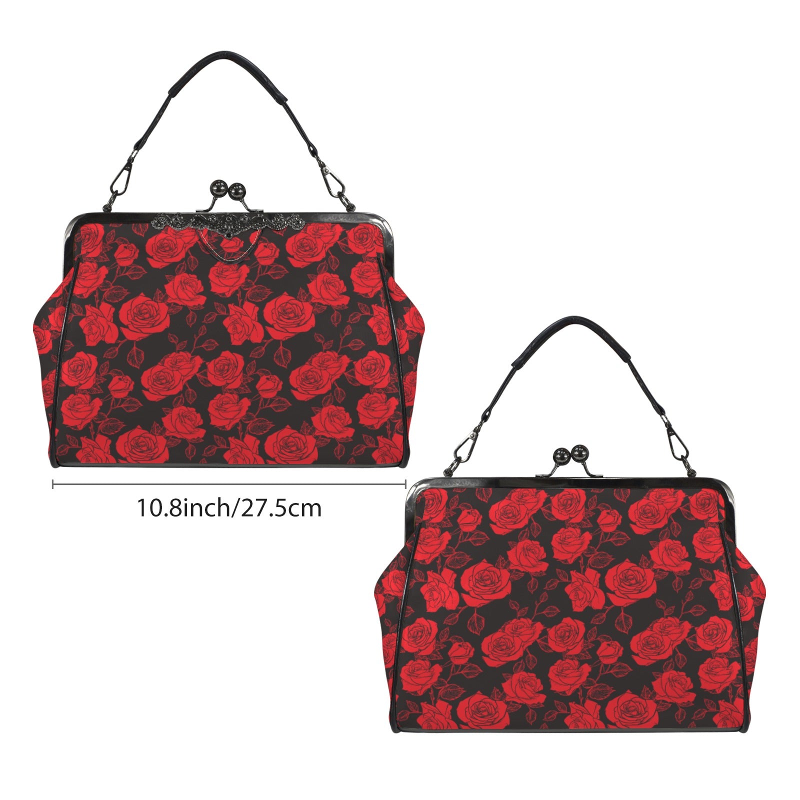 Retro 60s Red Rose Handbag | Vintage Inspired Romantic Clasp Purse | Floral Crossbody Bag