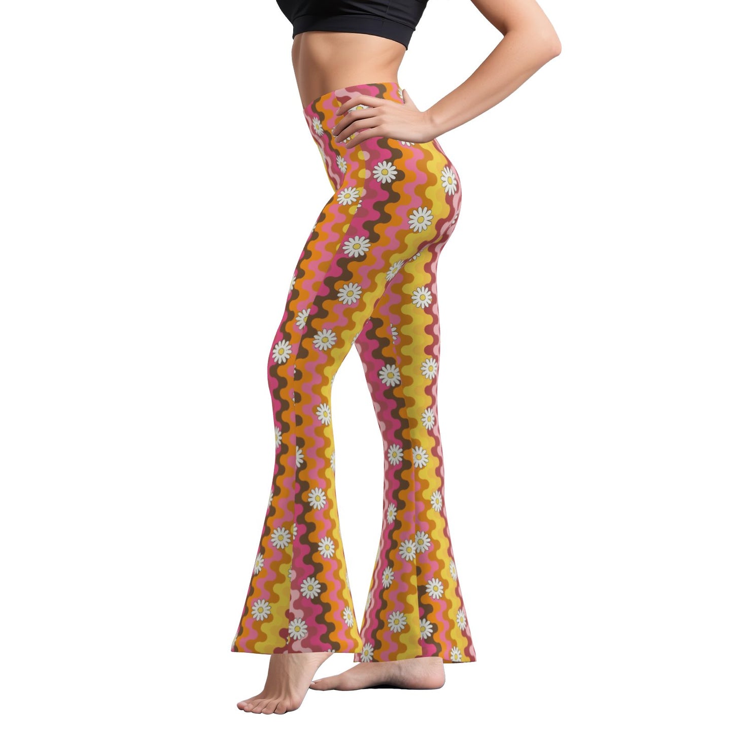 70s Multicolor Bell Bottom Pants | Retro Hippie Wide Leg Yoga Pants | Floral Stripe Flare Leggings Women | Trendy Hip Buys