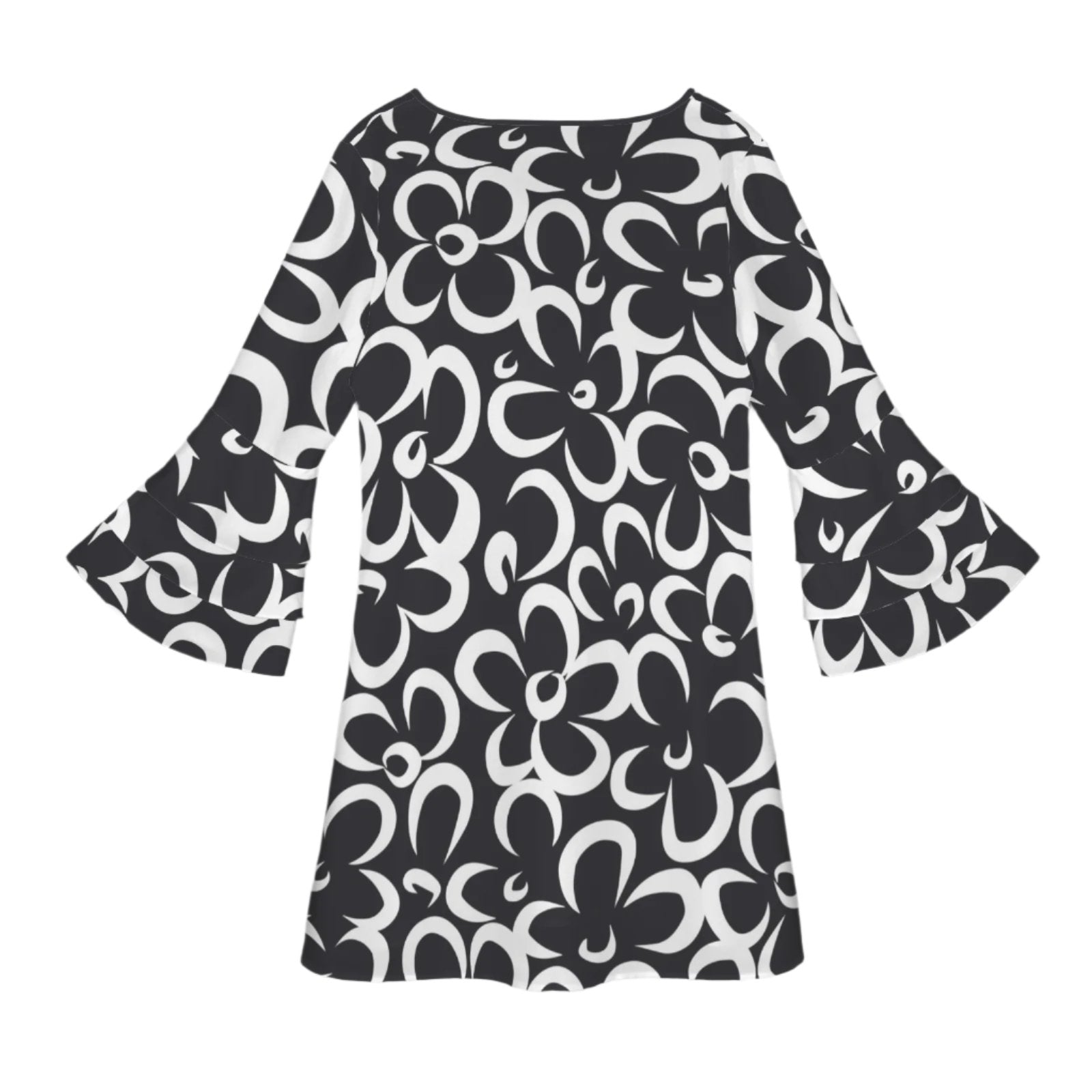 Black and White Floral Tent Dress Tier Sleeves