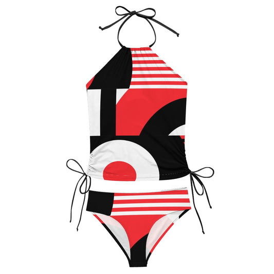 Retro Tankini, Red Black Tankini, Mod Bikini, Op Art Geometric Tankini, Two piece Bikini