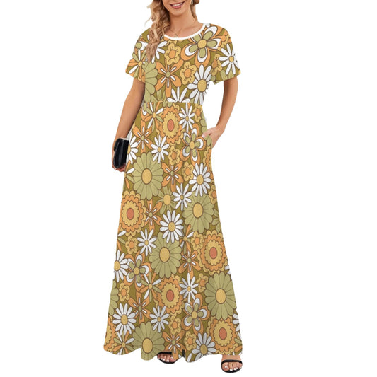 60s 70s green floral maxi dress