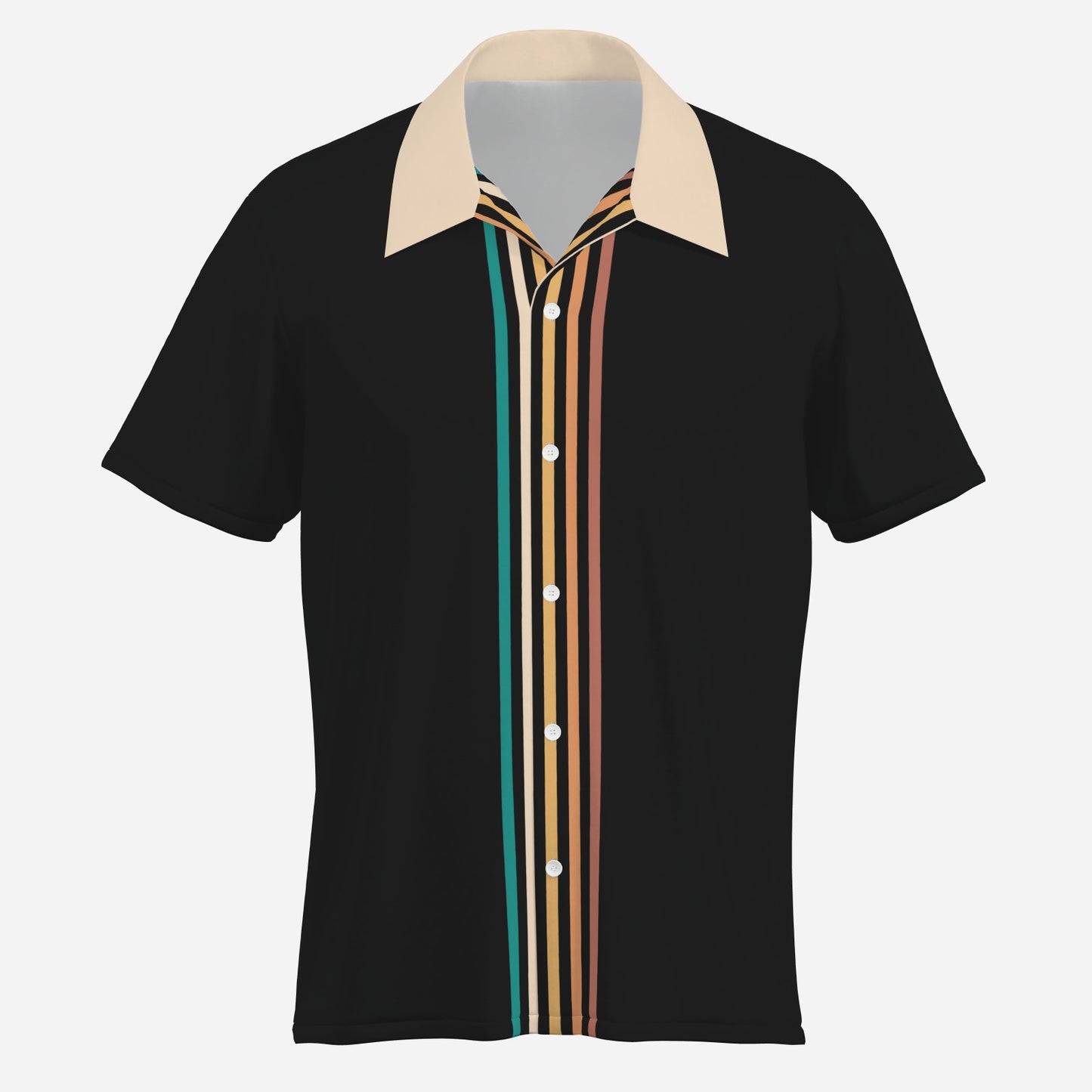 70s Style Shirt Men | Retro Black Stripe Shirt | Groovy Multicolor Stripe Shirt | Contrasting Beige