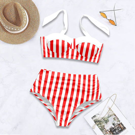 Red and White Stripe Pin Up Swimsuit