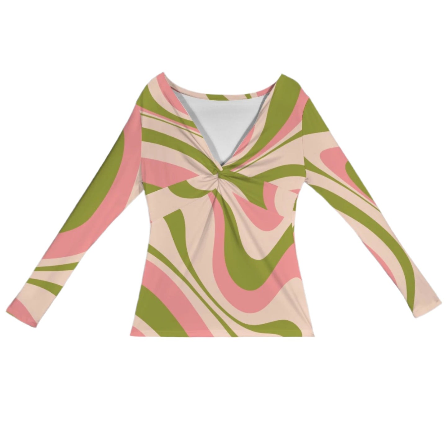 Retro 70s inspired Pink Green Stripe Groovy Ruche Top