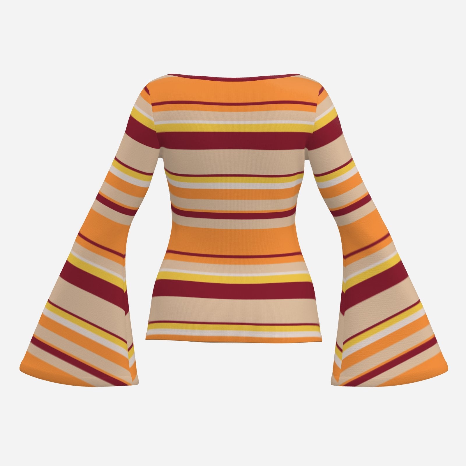 70s Maroon Orange Bell Sleeve Top | Retro Stripe Long Sleeve T-Shirt | Groovy Boat Neck Blouse | Trendy Hip Buys