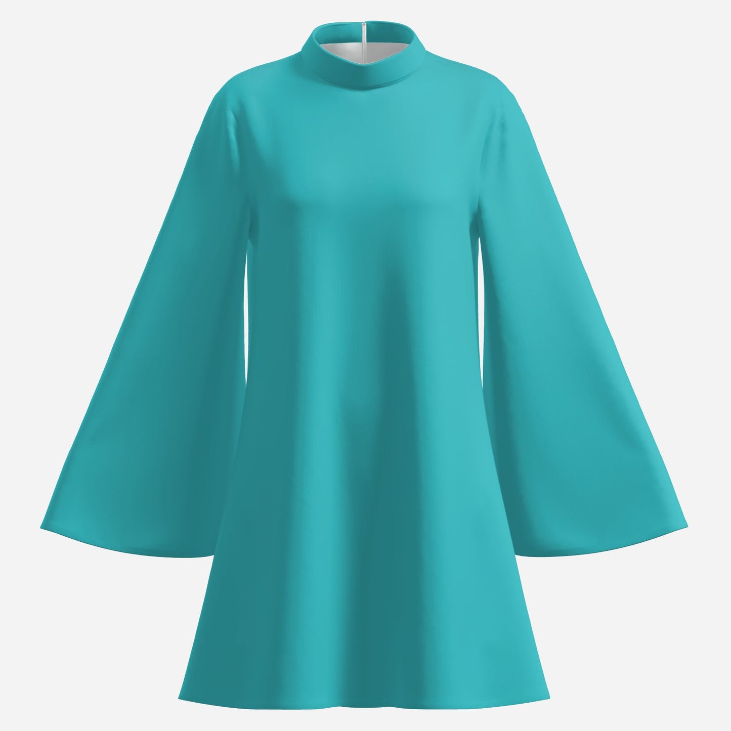 Vintage 70s Turquoise Bell Sleeve Dress | Retro Turtleneck Tent Dress | Boho Hippie Dress