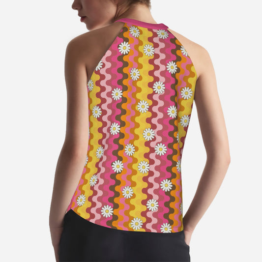 70s Floral Halter Top | Retro Hippie Multicolor Sleeveless Top | Vintage Style Disco Summer Blouse | Trendy Hip Buys