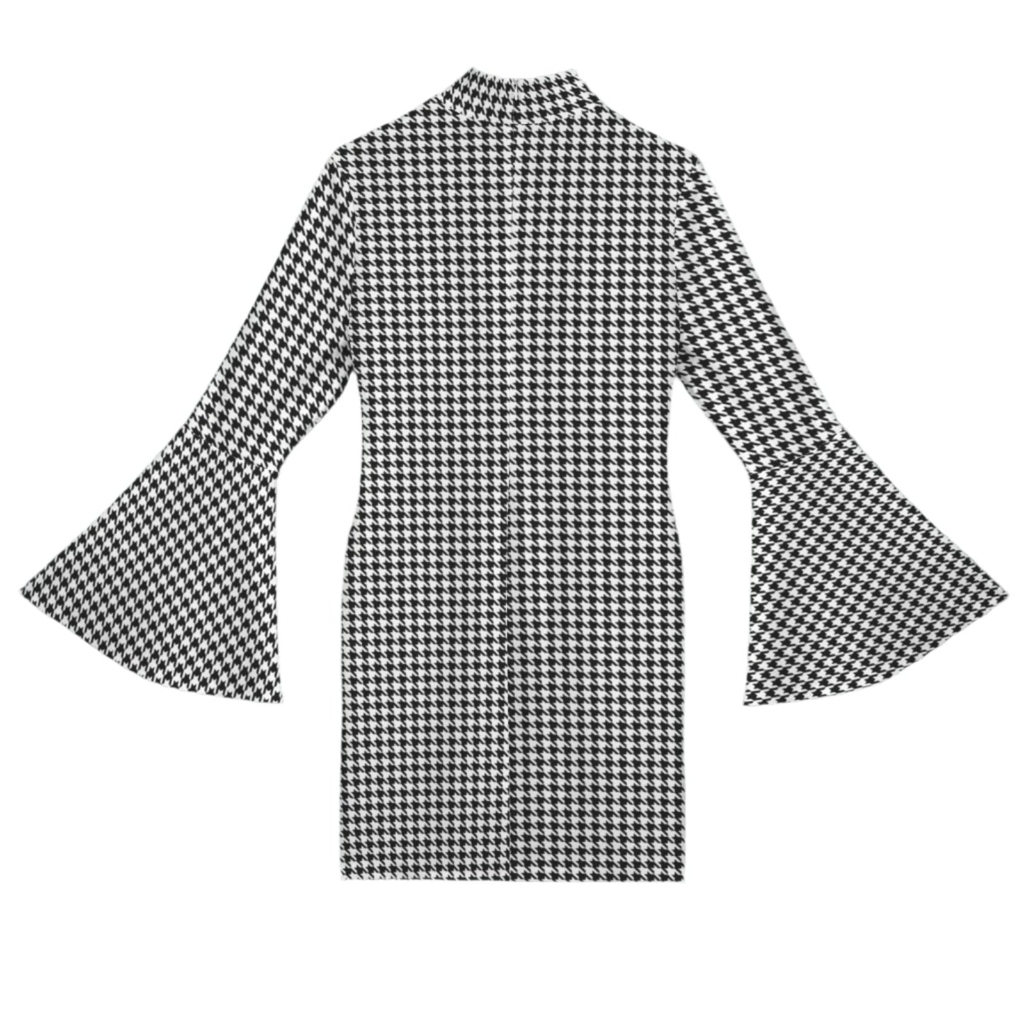 Black Houndstooth Bell Sleeve Dress