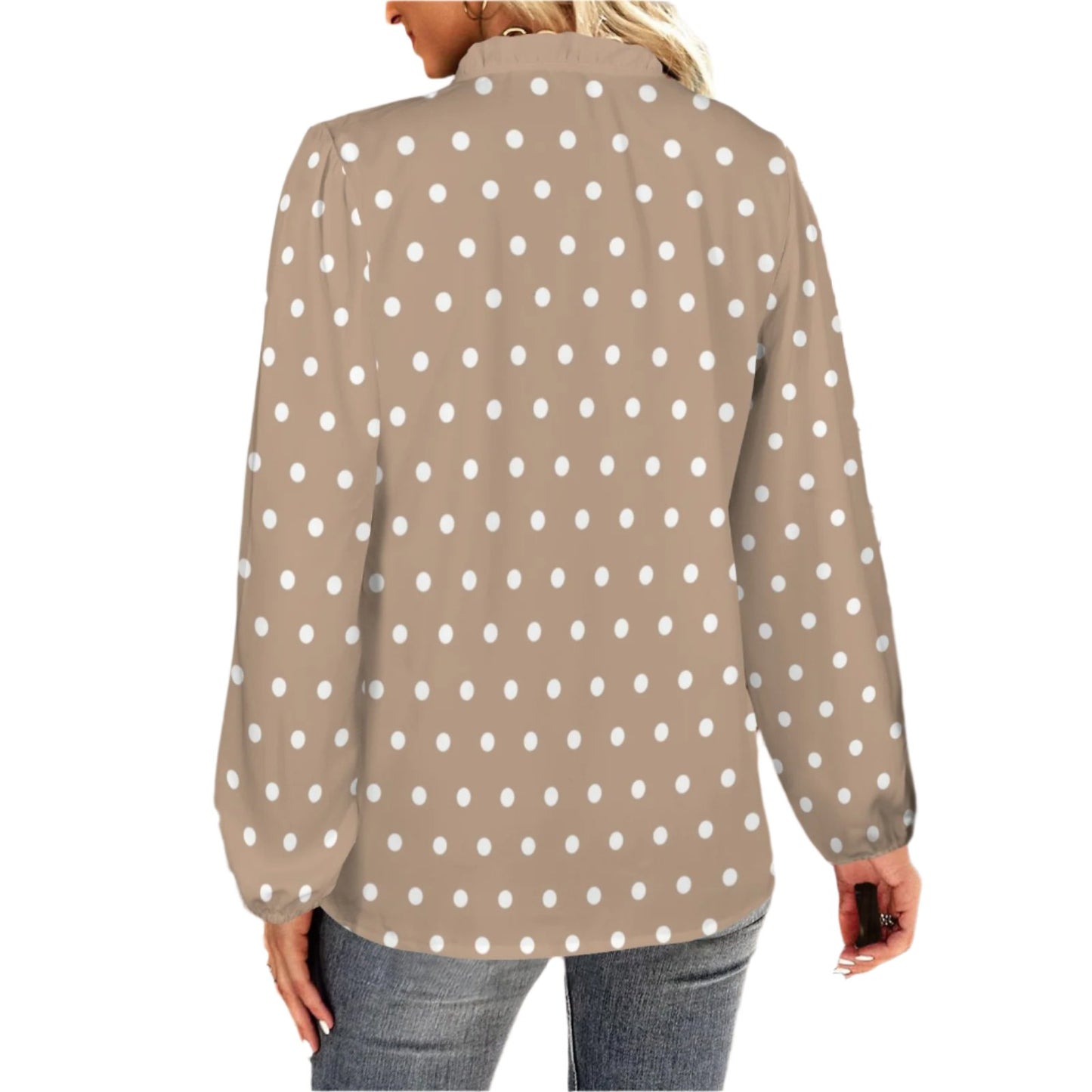 Nude Brown Polka Dot Ruffle Top