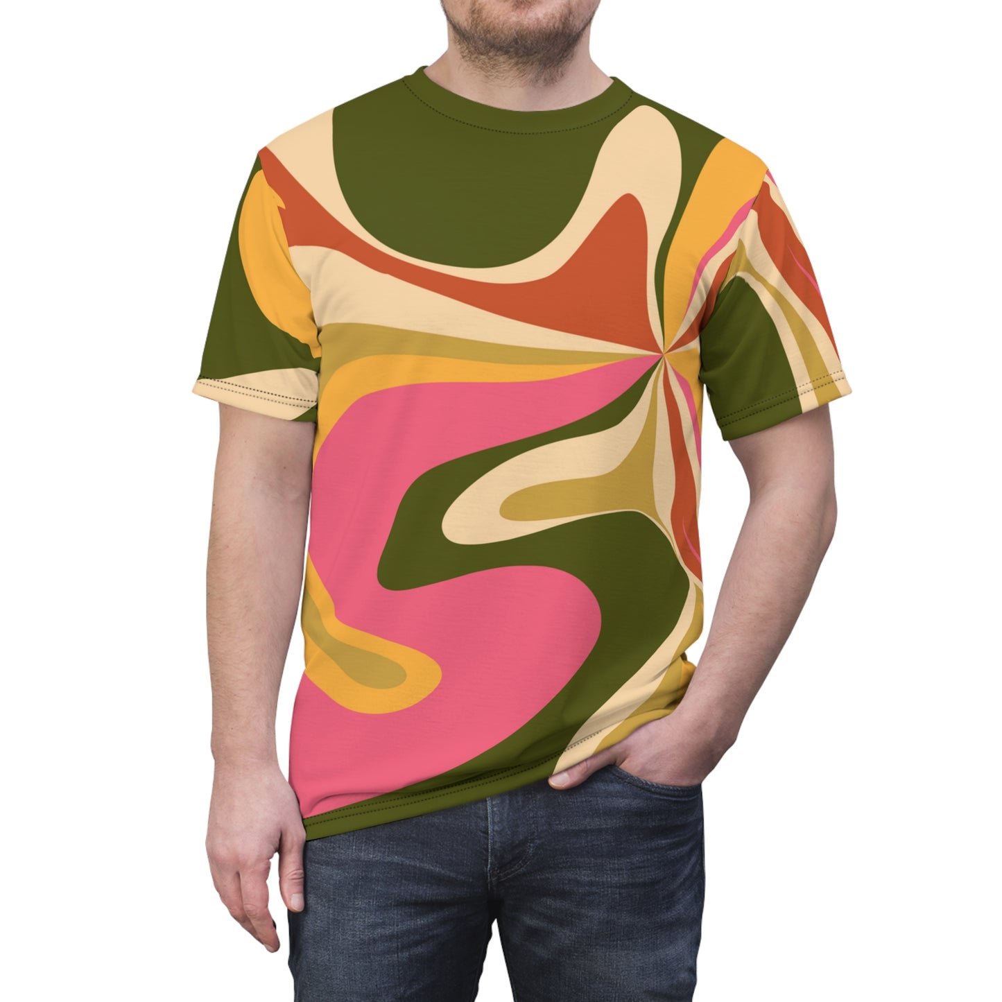 Groovy Green Pink Hippie T shirt , Retro Tshirt Men