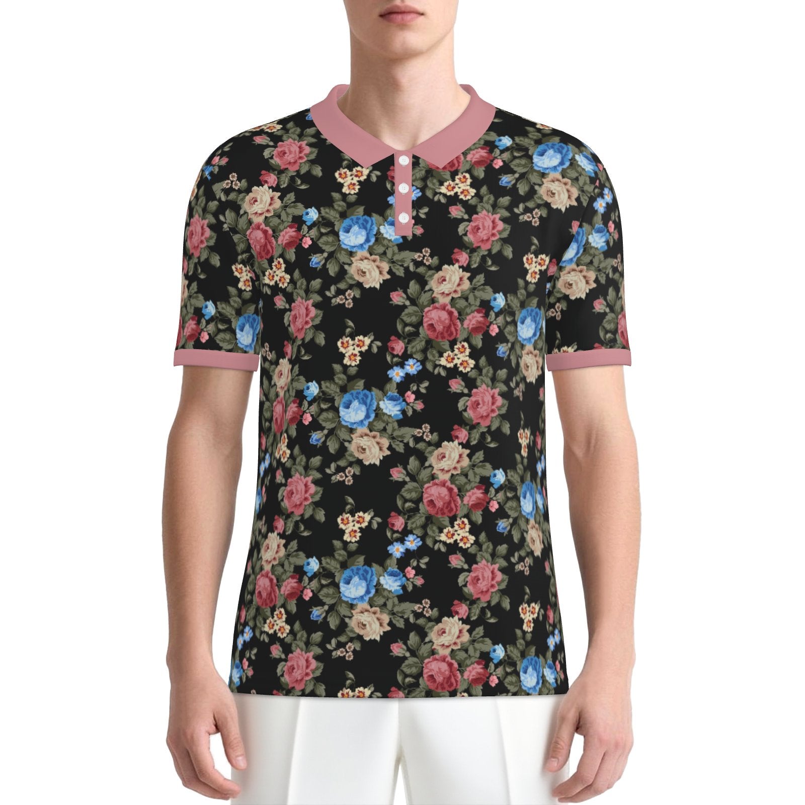 Retro Black Floral Polo Shirt UPF 50+ Sun Protection Unisex Polo