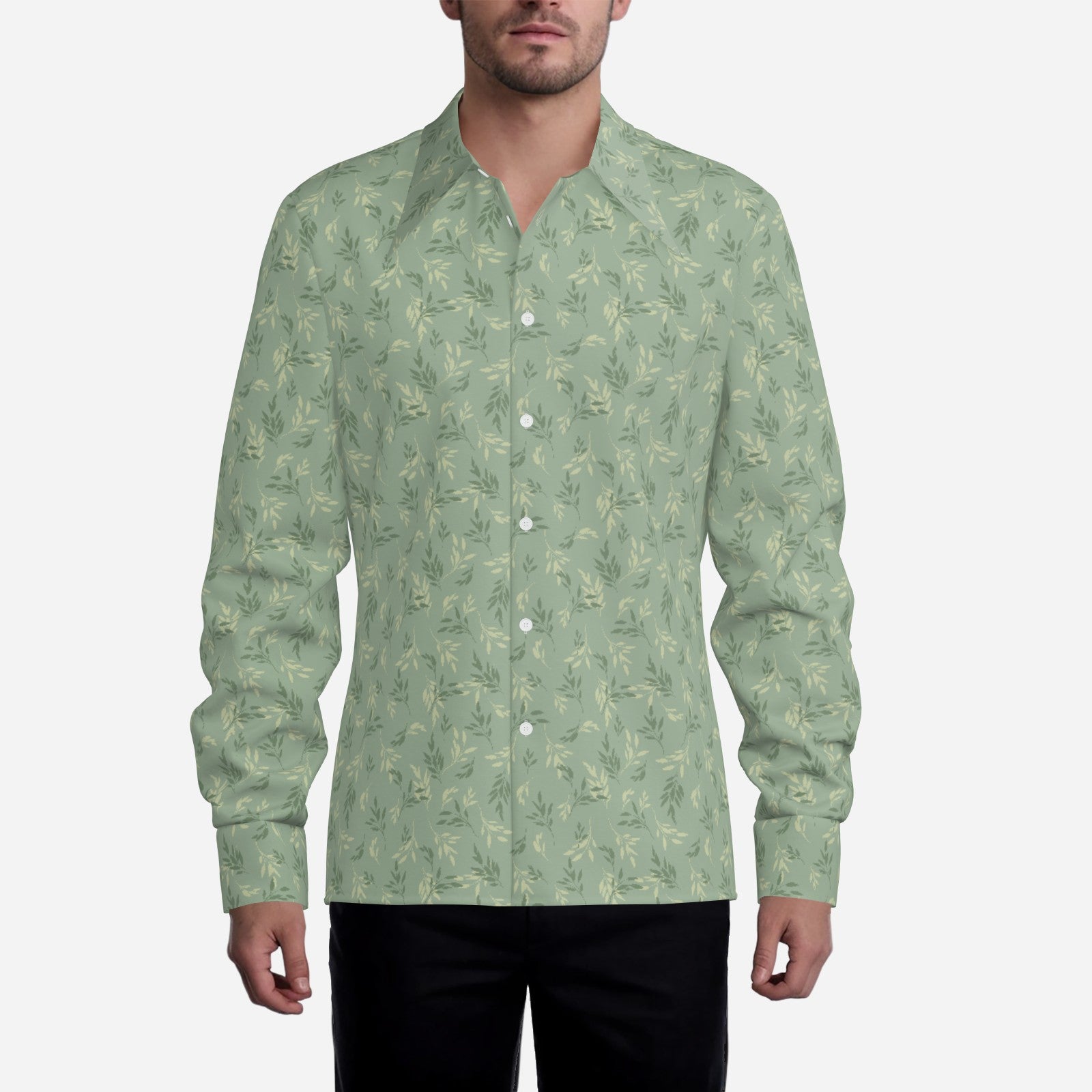 70s Style Shirt Men | Mint Green Shirt Men | Floral Wing Collar Shirt | Retro Dagger Collar Shirt
