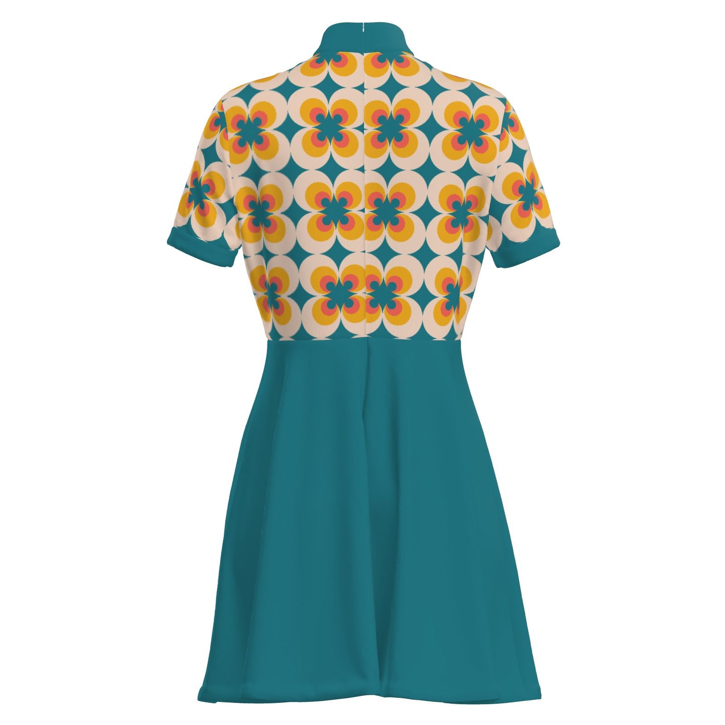 60s Turquoise Mod Mini Dress Retro Geometric Turtleneck GoGo Dress