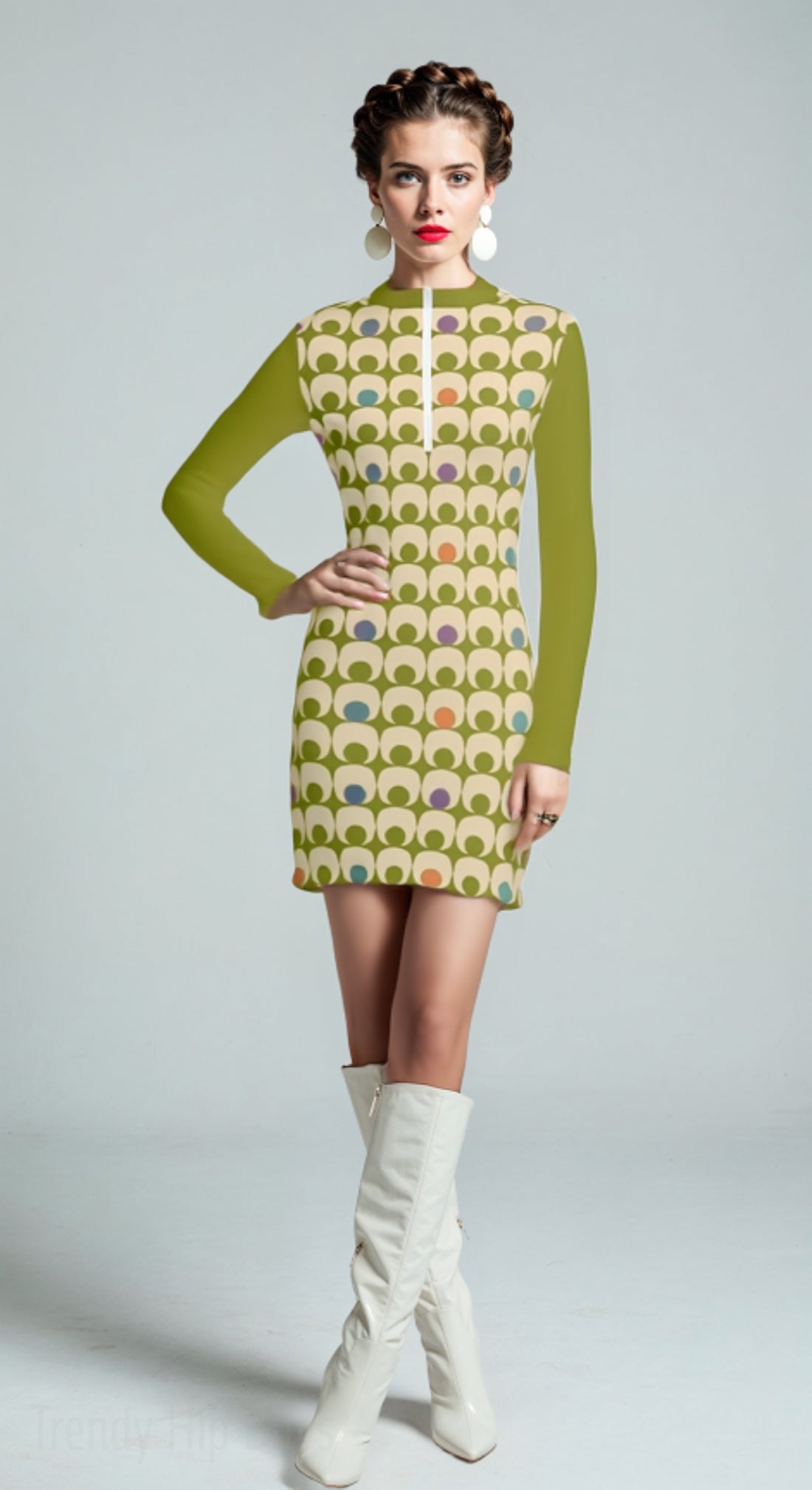 Mod Green 60s Dress Style | Vintage 60s Mini Dress | Geometric Retro GoGo Scuba Dress