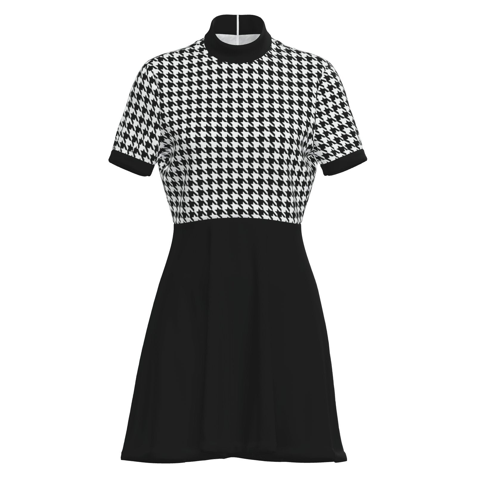 60s Dress Style Black Houndstooth Mod Mini Dress | Retro Turtleneck GoGo Dress | 60s Inspired Dress