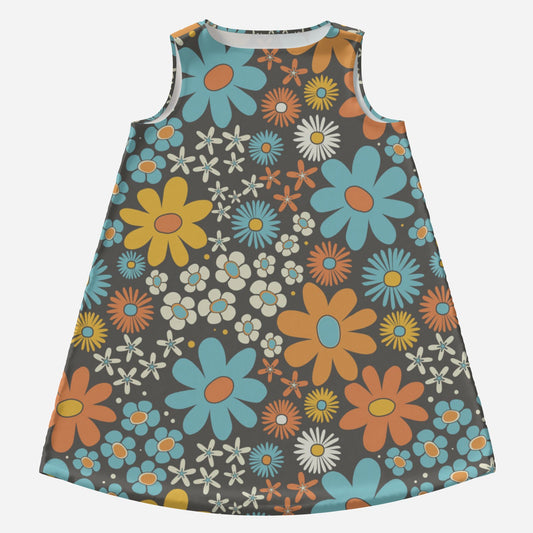60s Style Dress, Mod Blue Floral Tent Dress | Retro Sleeveless Mini Dress | 60s Go-Go Dress