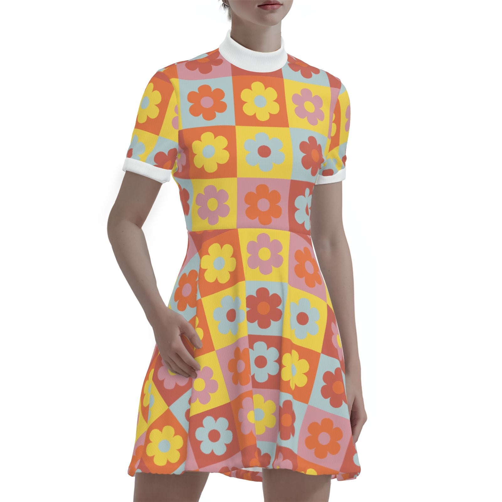 dress sixties 60s Floral Mod Mini Retro Turtleneck A-Line GoGo Dress Multicolor / 5XL Geoffrey Beene Vintage Black This pattern looks great Size:11 US Men (10 UK/AU) vibe:golden-hour