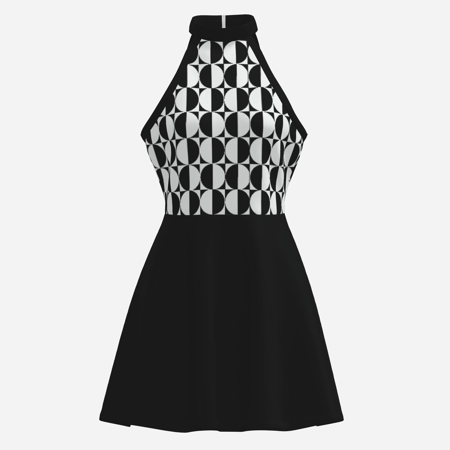 60s Mod Style Dress | Retro Black & White Halter Mini Dress | Geometric Black Go go Dress | Retro Sleeveless Dress