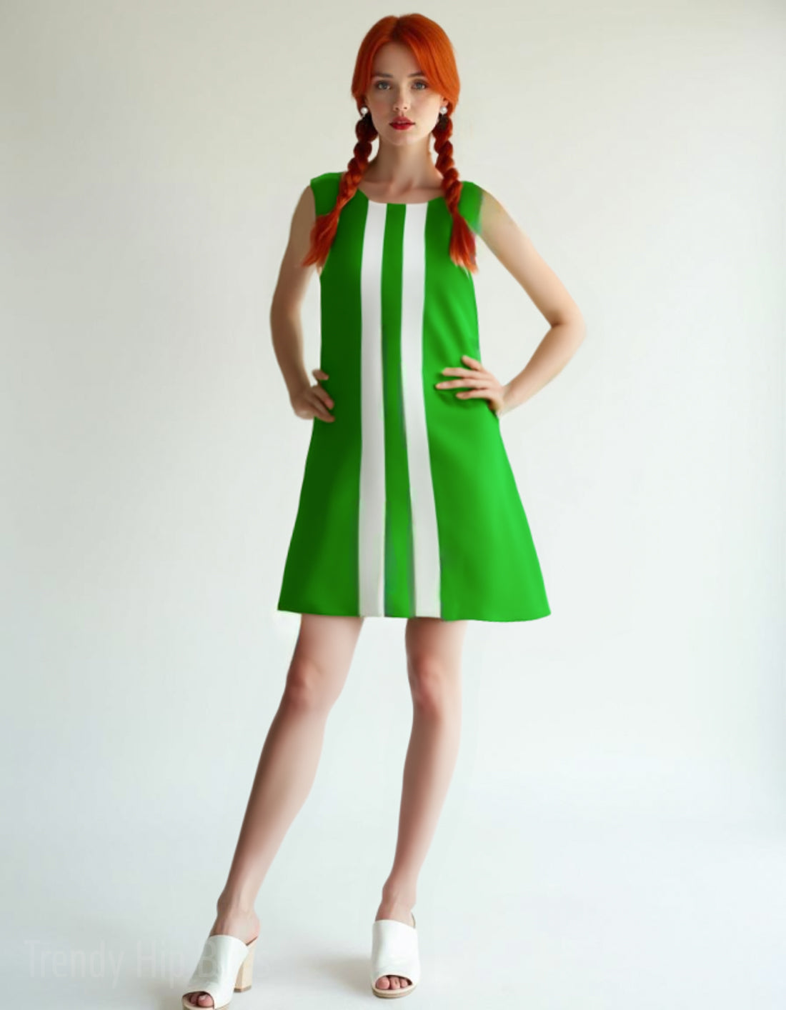 60s Green GoGo Dress | Retro Sleeveless Tent Mini Dress | Vintage Green Stripe Mod Dress | Trendy Hip Buys