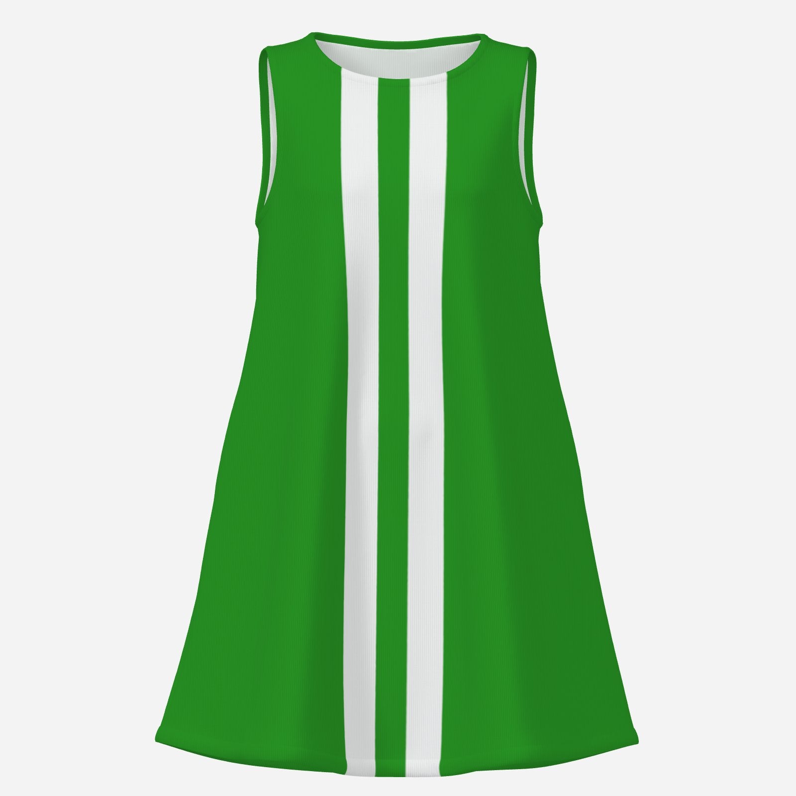 60s green go-go mini dress with white stripe detail, scoop neckline, sleeveless tent silhouette, and pockets. Vintage mod dress by Trendy Hip Buys.