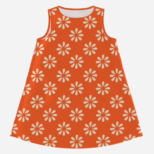 Women's Mod Orange Floral 60s Style Dress | Vintage Inspired Go-Go Mini Dress | Sleeveless Tent Dress