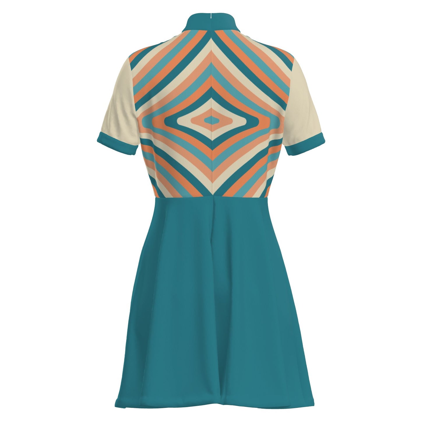 60s Dress Style Turquoise Mod Mini Dress | Op Art Geometric GoGo Dress | Retro Turtleneck Dress
