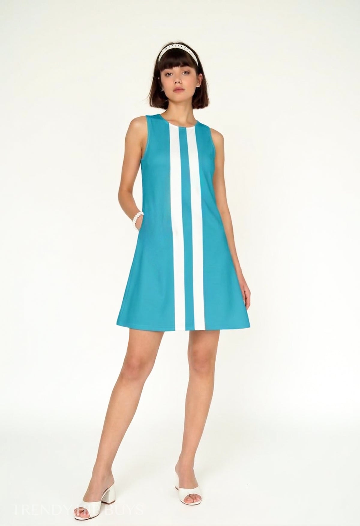 Women's 60s Mod Turquoise Mini Dress | Vintage Inspired Sleeveless Go-Go Tent Dress