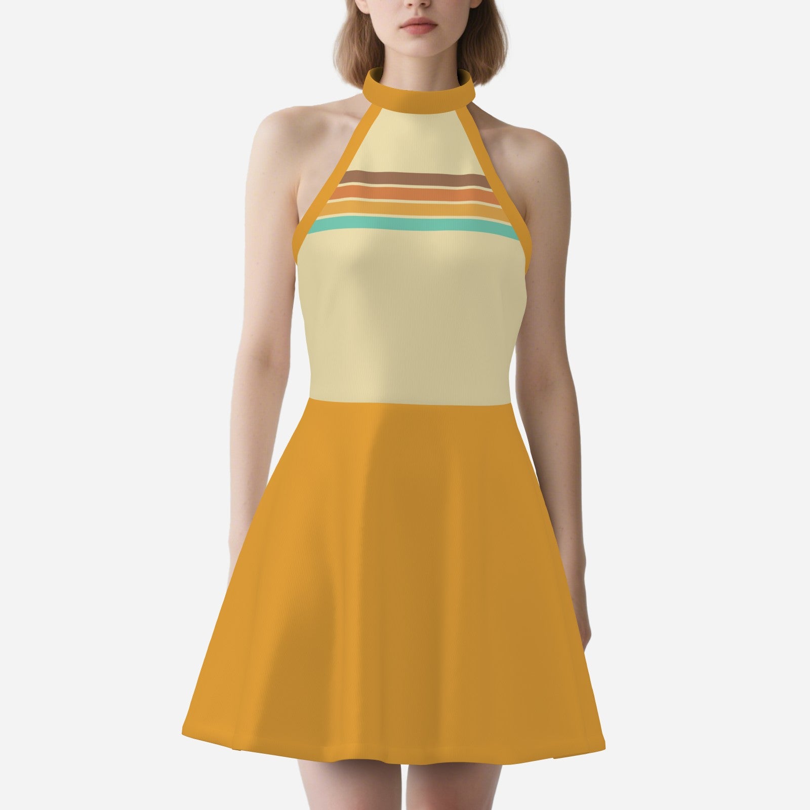 Vintage halter Dress Style, 70s style Dress, Retro halter Dress Mini Dress, Retro Mustard yellow Dress