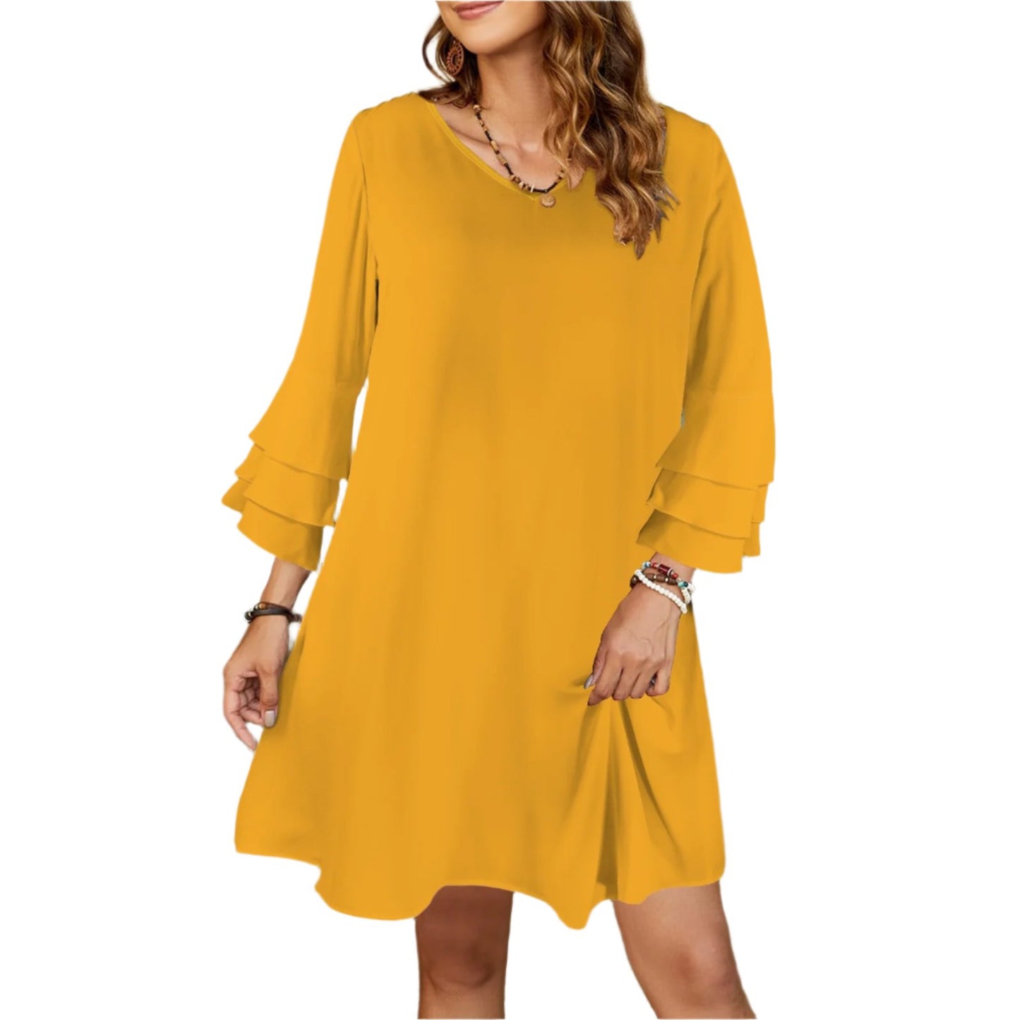 Mustard Yellow Tier Sleeve Dress