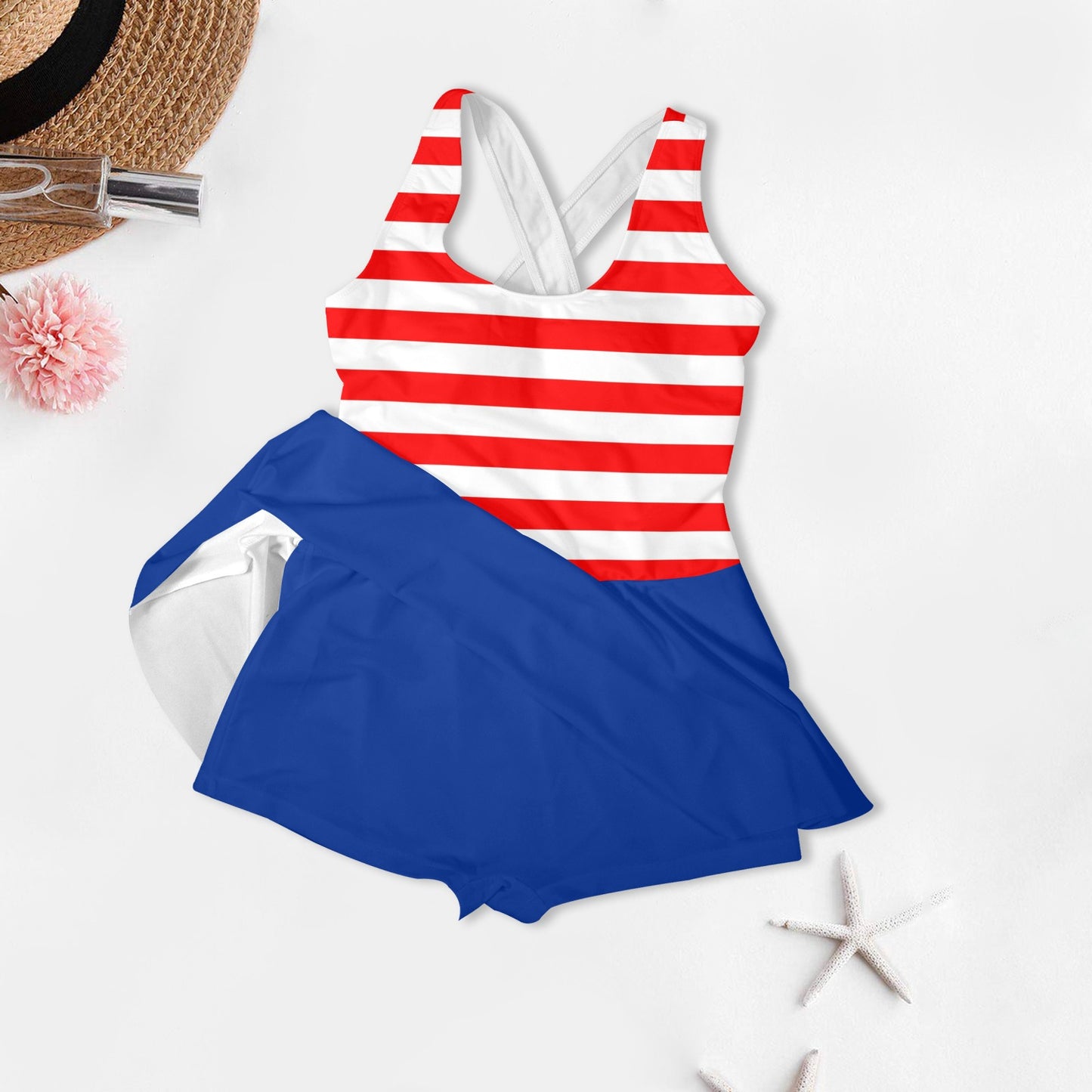 Nautical Red Stripe Skirt Swimsuit