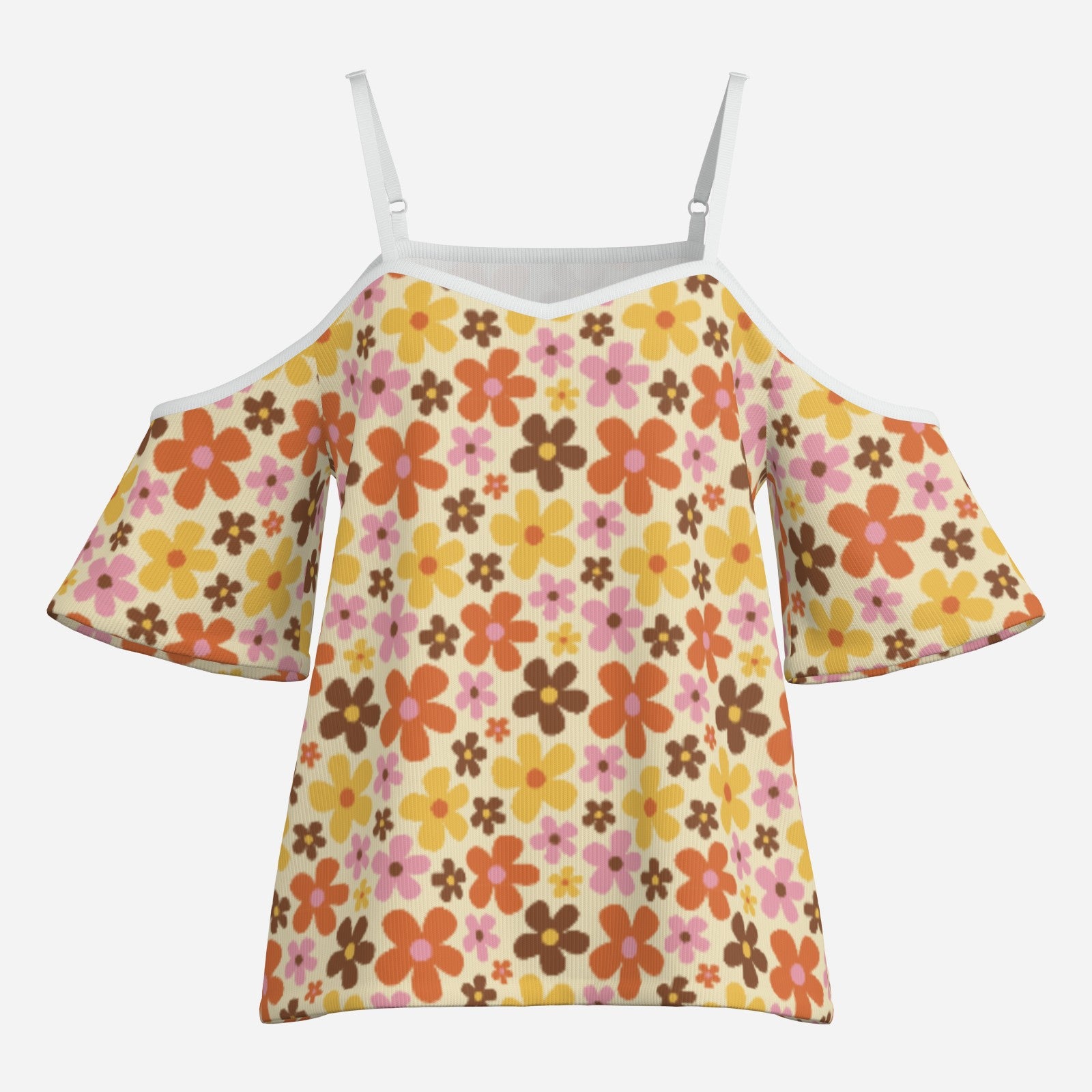 Women’s Retro 70s Off Shoulder Top | Eco-Friendly Imitation Cotton Flutter Sleeve Blouse