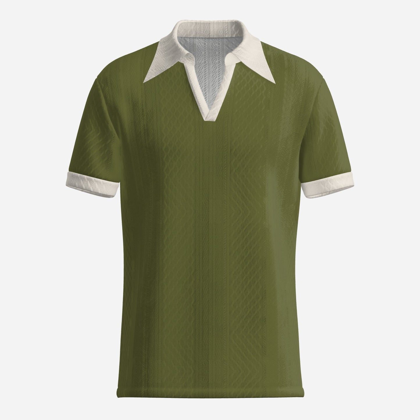 70s Style Polo Shirt | Retro Olive Green Jacquard Knit Polo | Dagger Collar Polo Shirt 