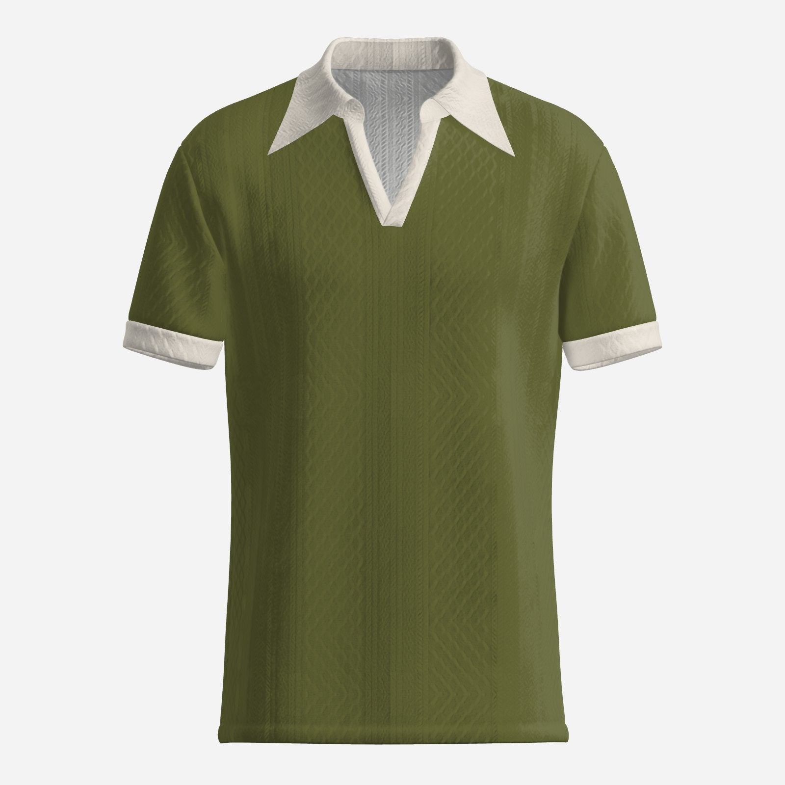 70s Style Polo Shirt | Retro Olive Green Jacquard Knit Polo | Dagger Collar Polo Shirt 