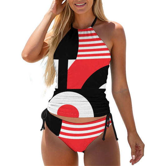 Retro Tankini, Red Black Tankini, Mod Bikini, Op Art Geometric Tankini, Two piece Bikini