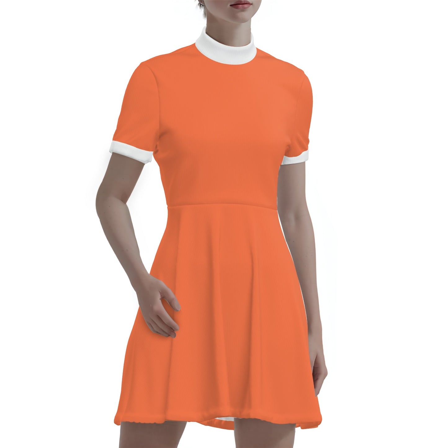 60s inspired retro Orange dress , orange turtleneck dress