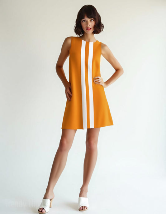 60s dress style, 60s inspired Orange Mod mini dress, Orange Gogo Dress, Retro Tent dress