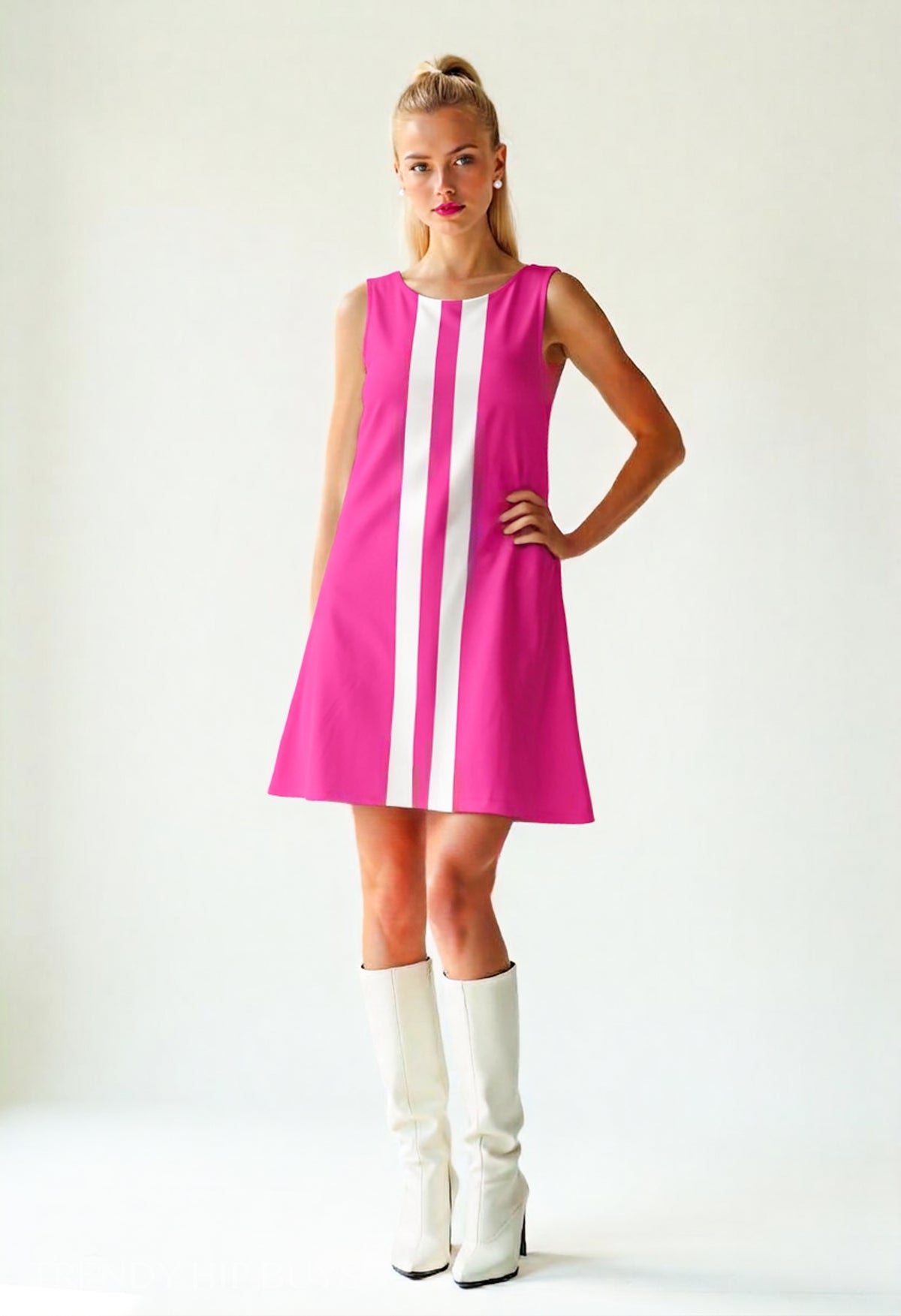Women's Mod Dress, Hot Pink 60s Style Dress, Sleeveless Tent Mini Dress, Vintage Inspired Go-Go Dress