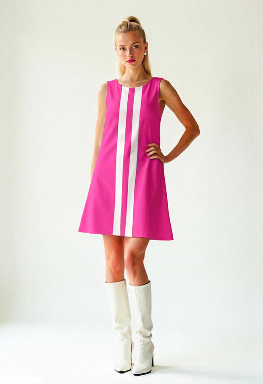 Women's Mod Dress, Hot Pink 60s Style Dress, Sleeveless Tent Mini Dress, Vintage Inspired Go-Go Dress