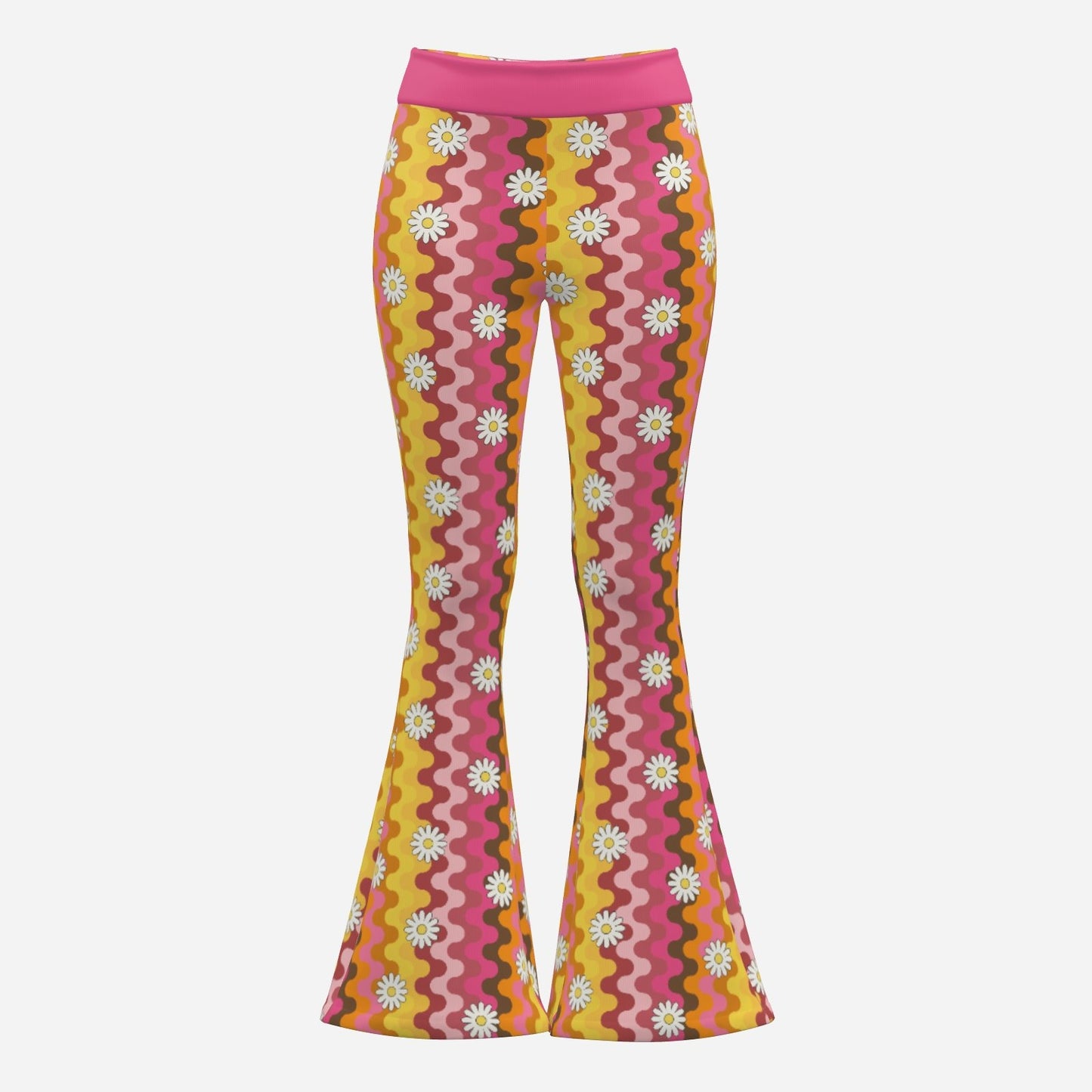 70s Pants Style | Pink Bell Bottom Pants  Retro Hippie Wide Leg Yoga Pants | Floral Stripe Flare Leggings Women 