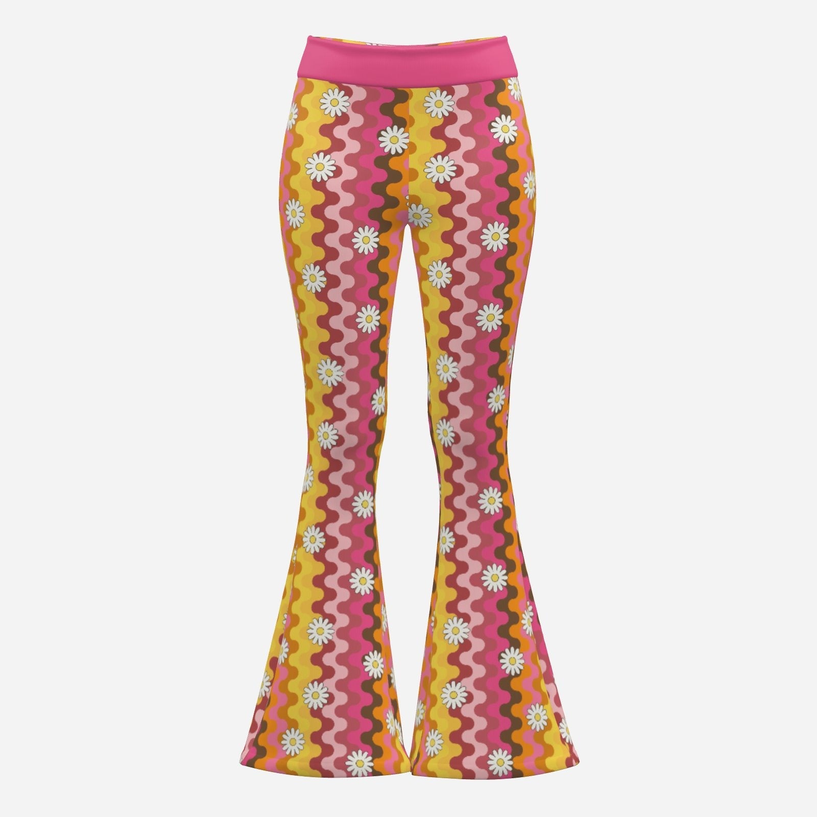 70s Pants Style | Pink Bell Bottom Pants  Retro Hippie Wide Leg Yoga Pants | Floral Stripe Flare Leggings Women 