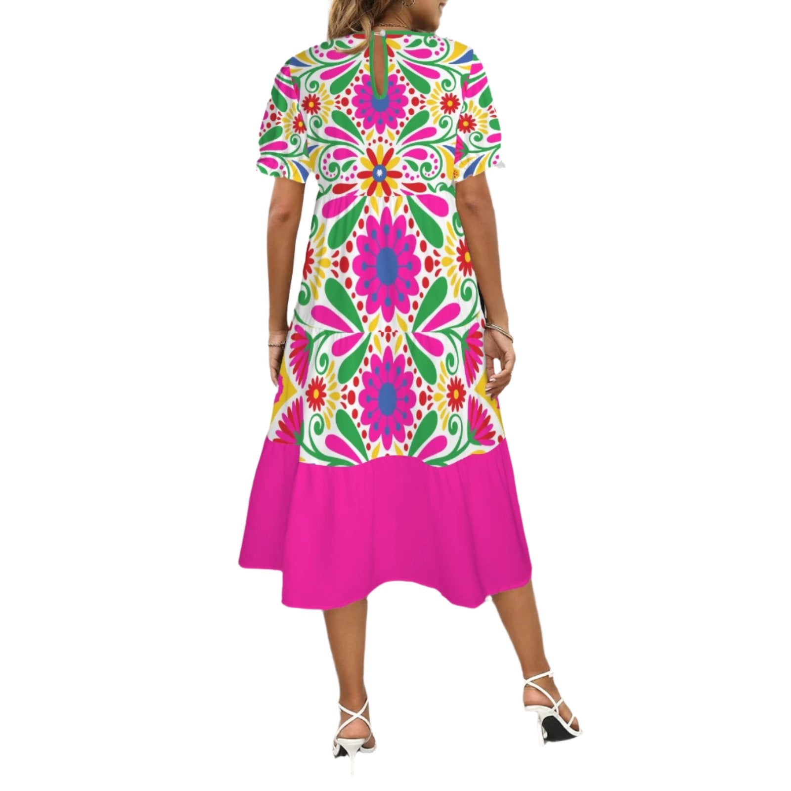 Multicolor hippie floral Ethnic babydoll Midi Dress