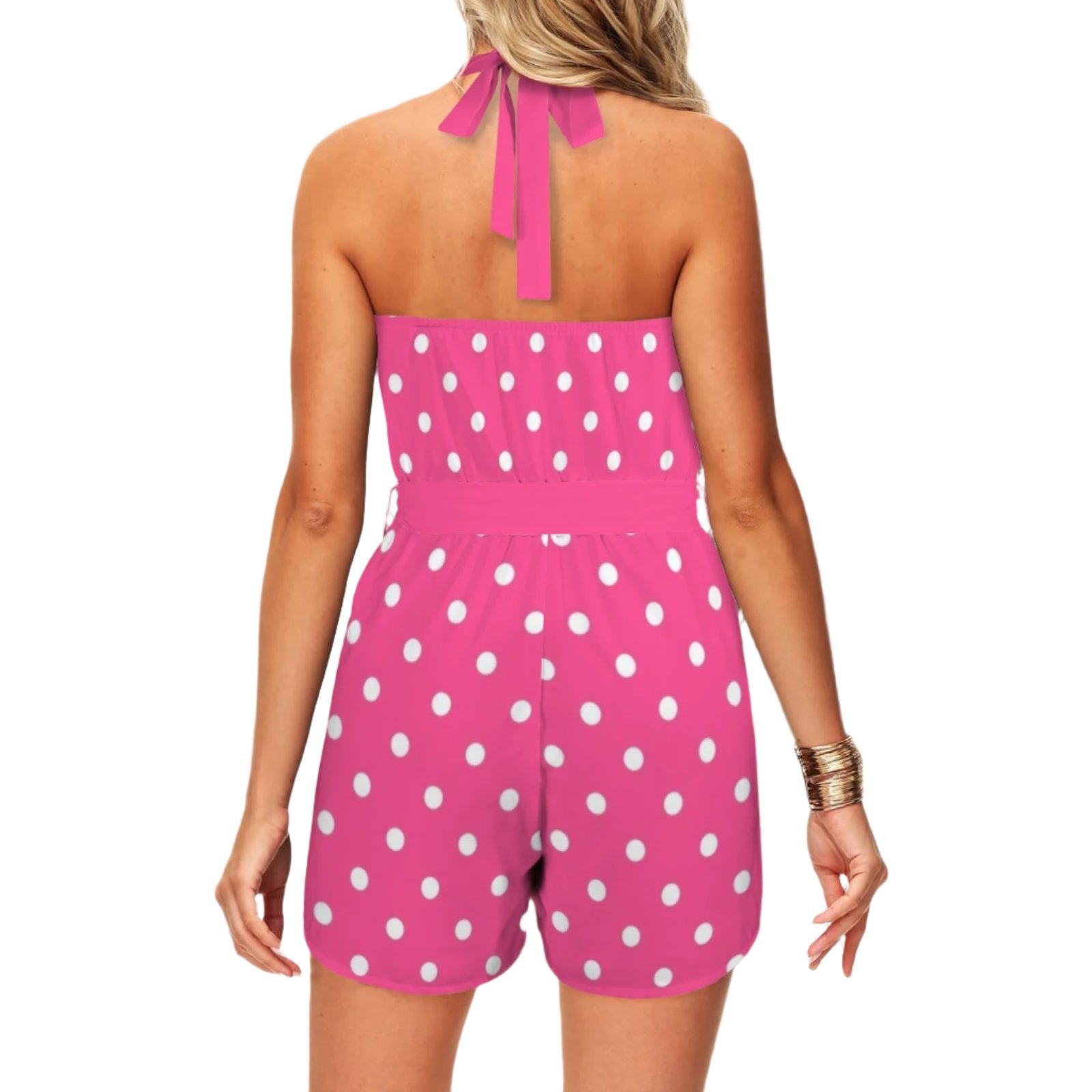 Fuchsia Pink Polka Dot Halter Romper