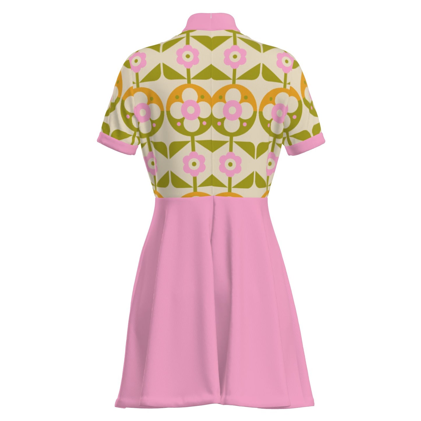 60s Pink Mod Mini Dress | Retro GoGo Turtleneck Dress | Floral Bodice Vintage Shift Dress | Trendy Hip Buys