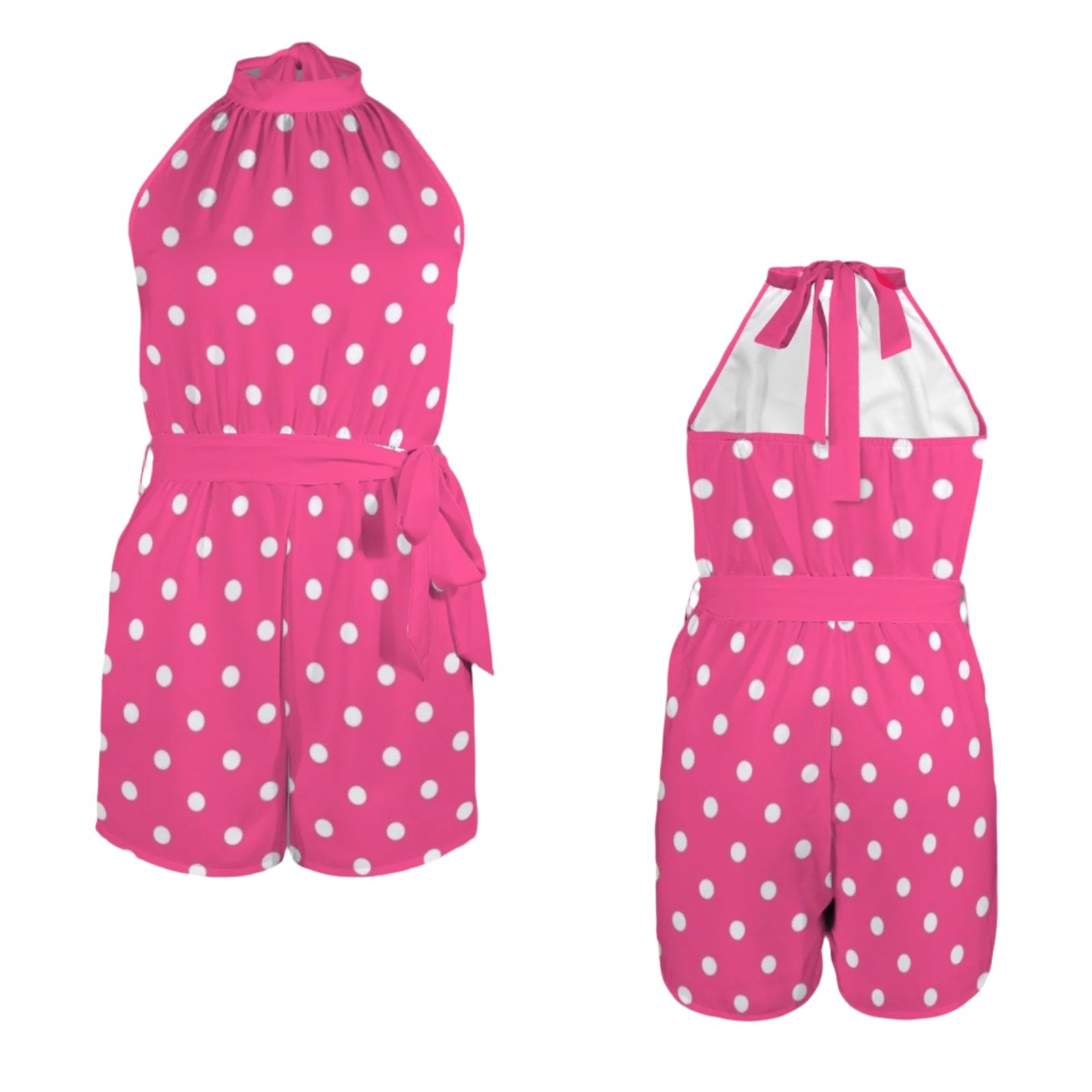 Fuchsia Pink Polka Dot Halter Romper