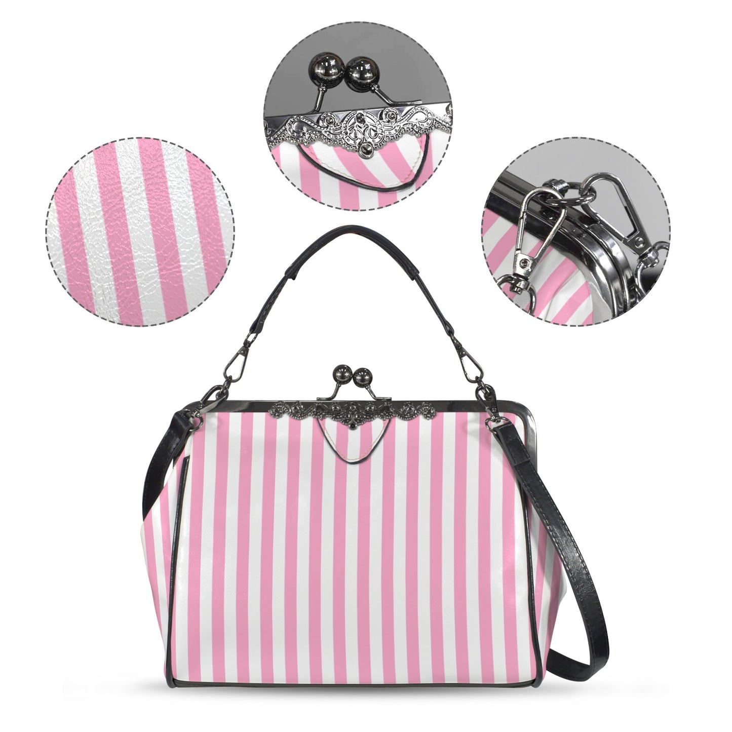 Retro 60s Pink and White Stripe Handbag | Vintage Clasp Purse | Chic Retro Purse | Trendy Hip Buys