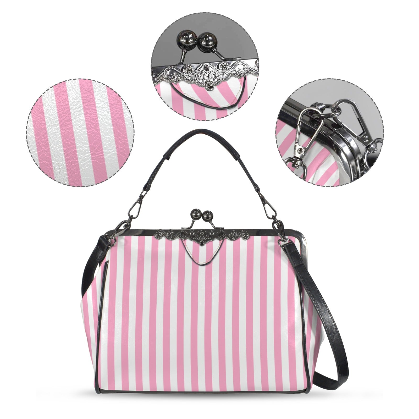 Retro 60s Pink and White Stripe Handbag | Vintage Clasp Purse | Chic Retro Purse | Trendy Hip Buys