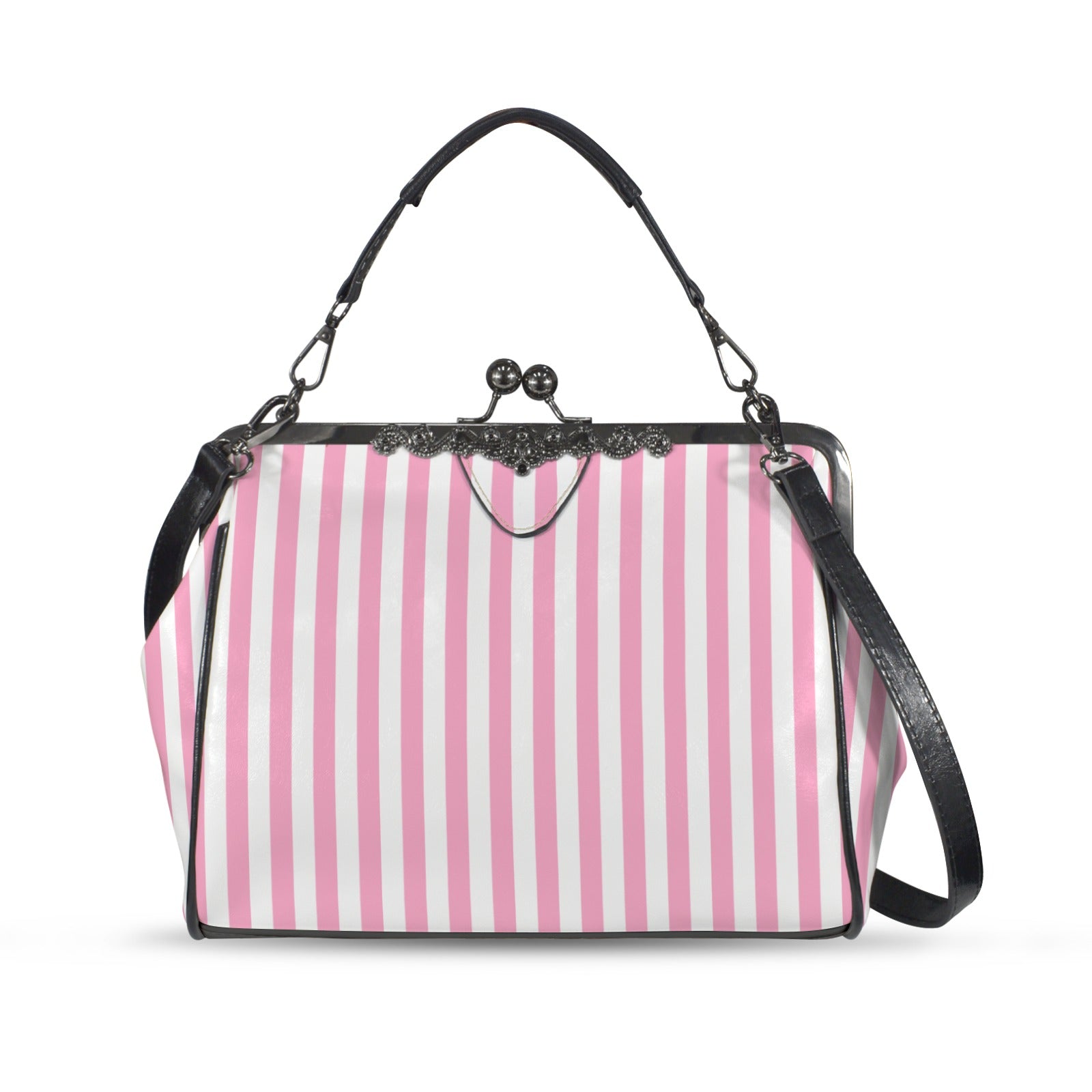 Retro 60s Pink and White Stripe Handbag | Vintage Clasp Purse | Chic Retro Purse | Trendy Hip Buys