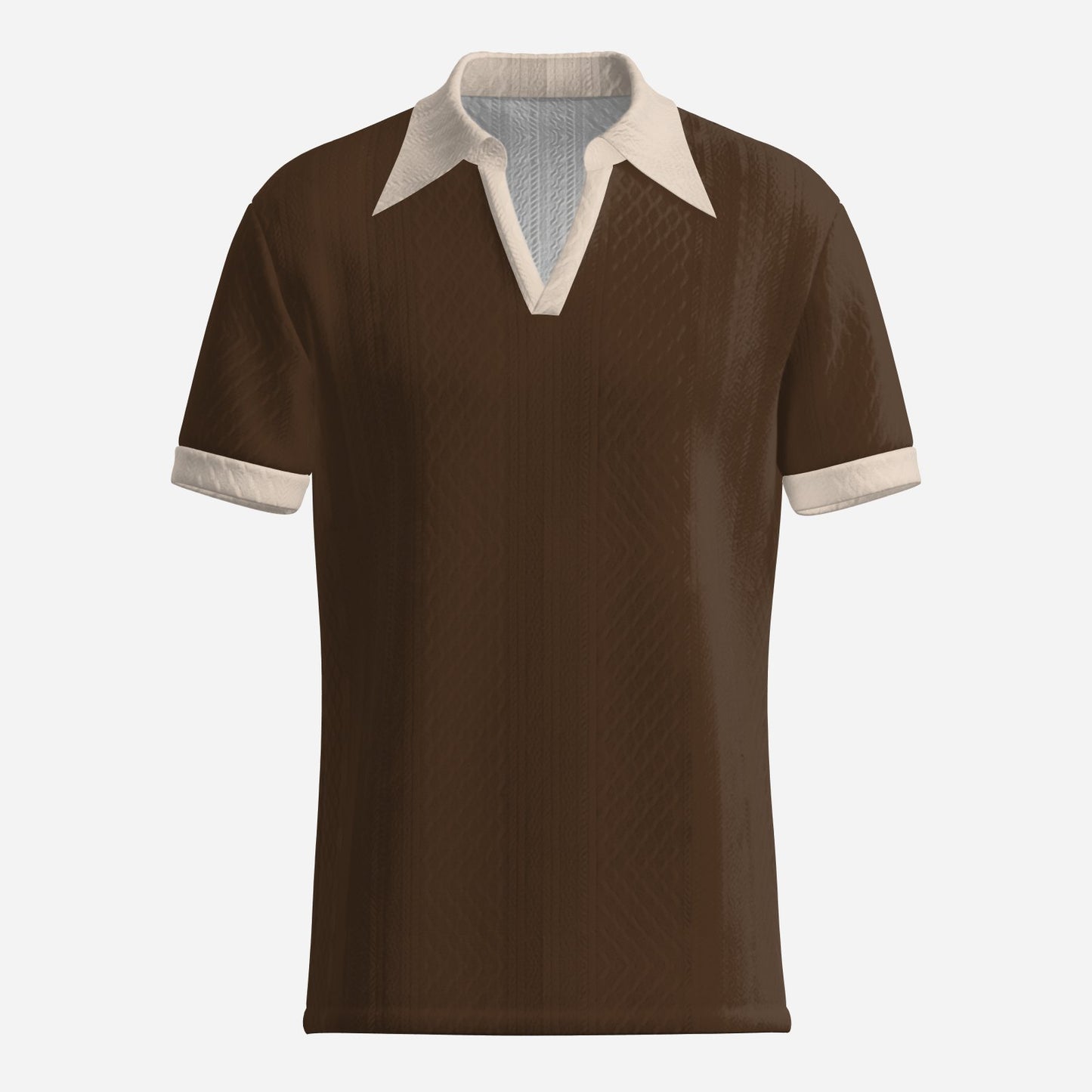 Retro Polo Shirt for Men | 60s 70s Dagger Collar Polo Shirt | Beige Brown Jacquard Knit Polo
